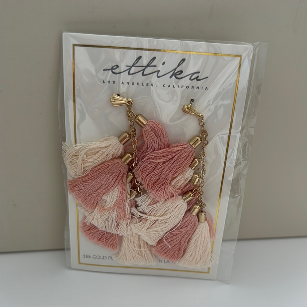 Ettika Pink and Cream Tassel Earrings
